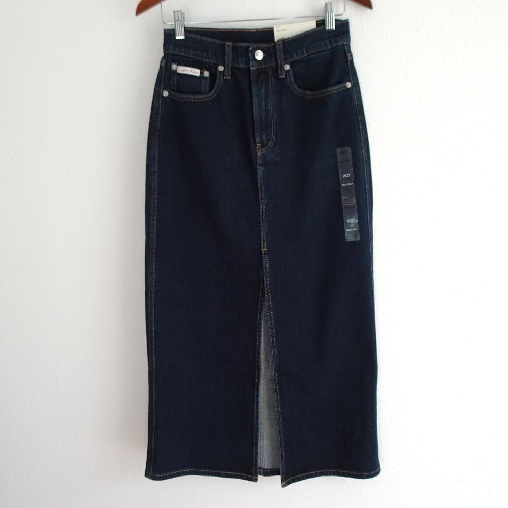 Calvin Klein Denim Jean Skirt Women's Size 27 Blue Maxi Stretch Modest